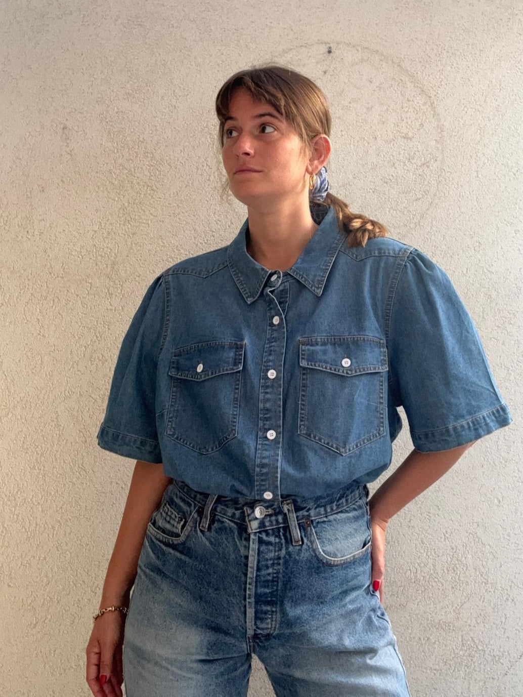 Denim חולצת גינס כהה קצרה