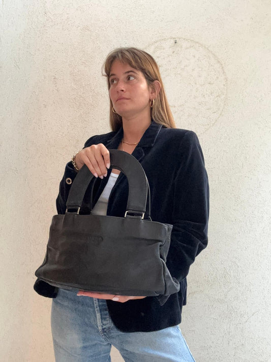 תיק עור וינטג שחור קטן