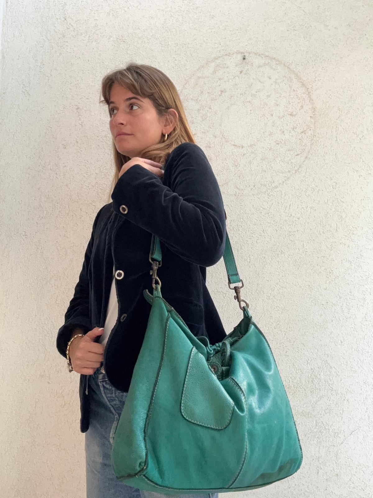 תיק וינטג' ירוק עור לפטופ נכנס