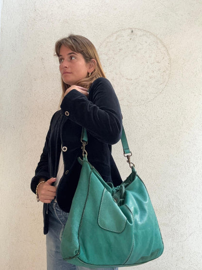 תיק וינטג' ירוק עור לפטופ נכנס