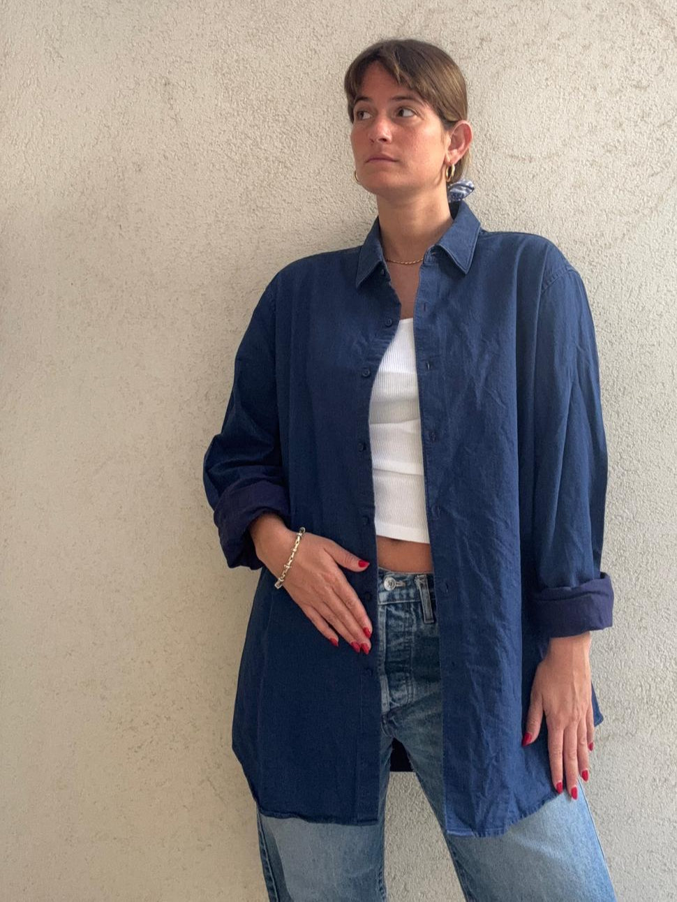 Denim Massimo Dutti חולצה בצבע גינס