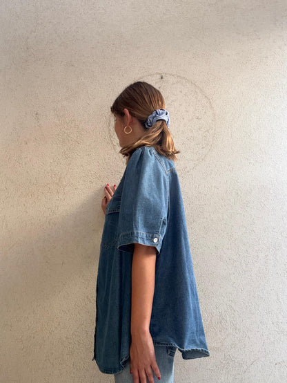 Denim חולצת גינס כהה קצרה