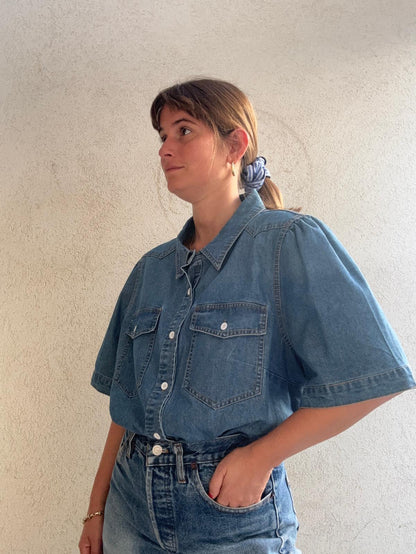 Denim חולצת גינס כהה קצרה