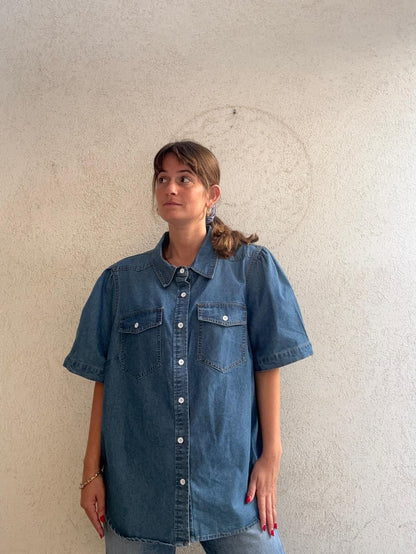 Denim חולצת גינס כהה קצרה