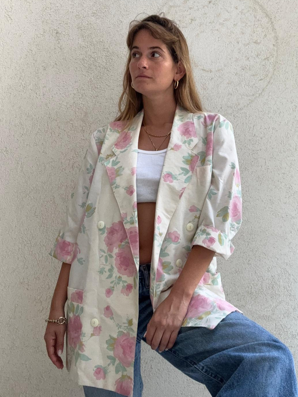 וינטג' בלייזר פרחי ורד