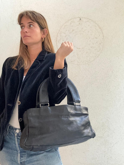 תיק עור וינטג שחור קטן