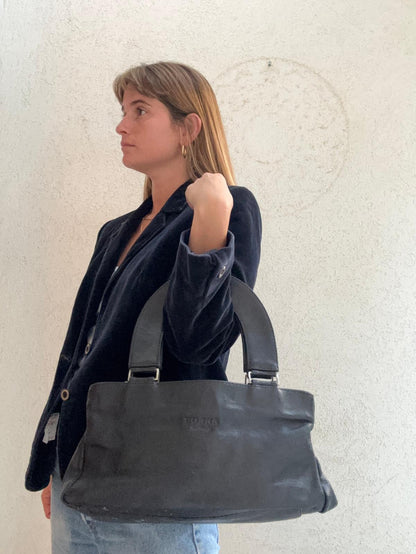 תיק עור וינטג שחור קטן