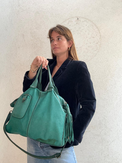 תיק וינטג' ירוק עור לפטופ נכנס