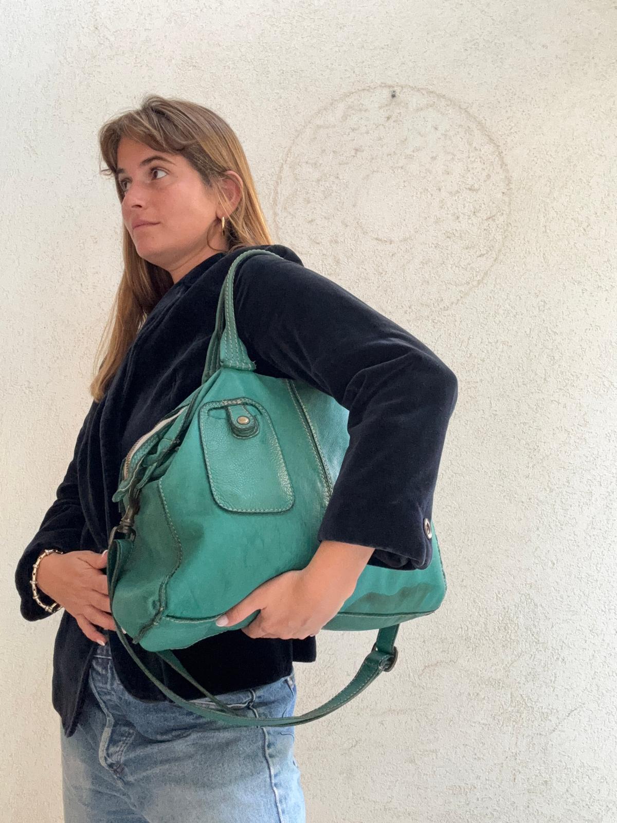 תיק וינטג' ירוק עור לפטופ נכנס