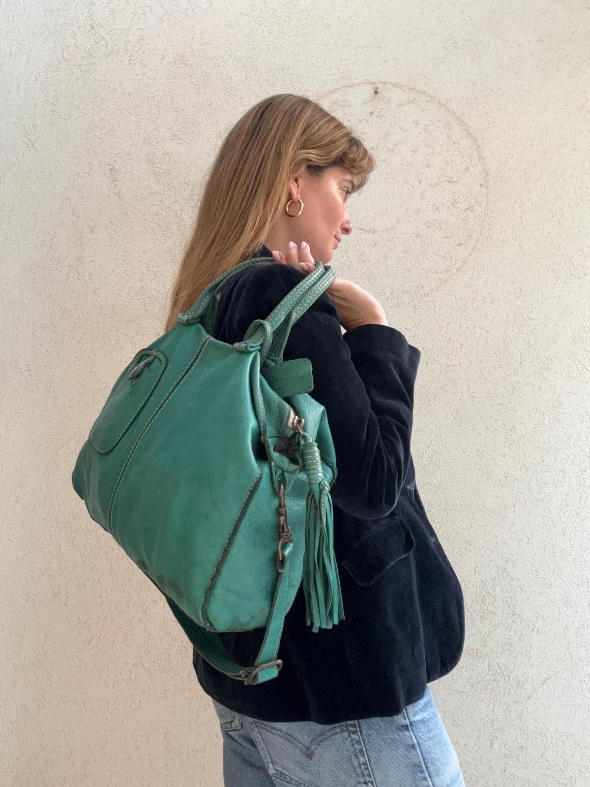 תיק וינטג' ירוק עור לפטופ נכנס